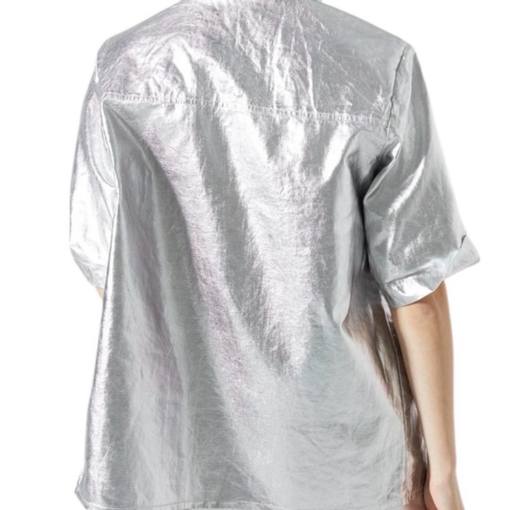 Lanhtropy Metallic Silver Women’s Snap Down Shirt - Picture 3 of 13